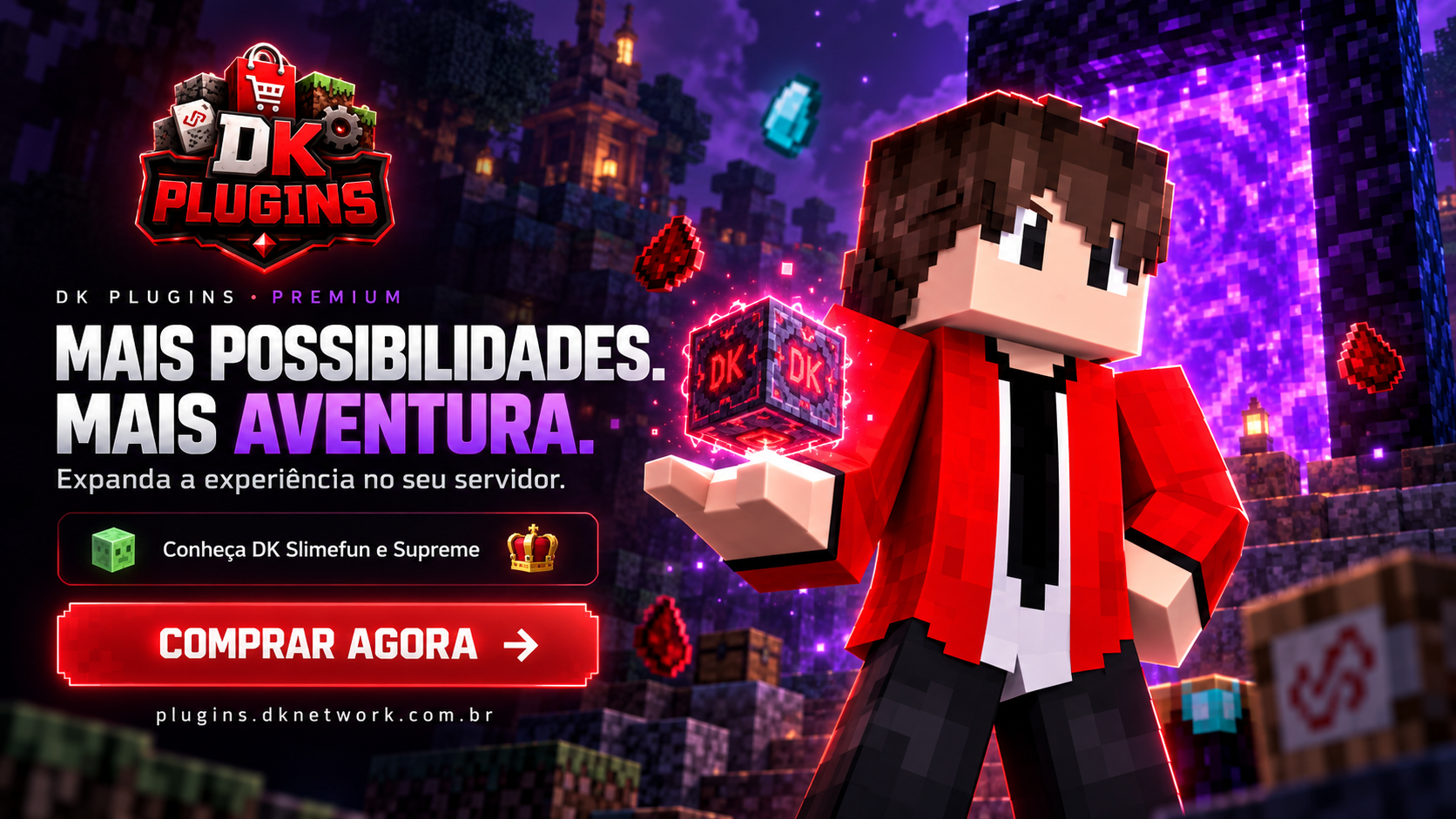 Plugins DK Premium — Mais possibilidades, mais aventura. Descubra DK Slimefun e Supremo.